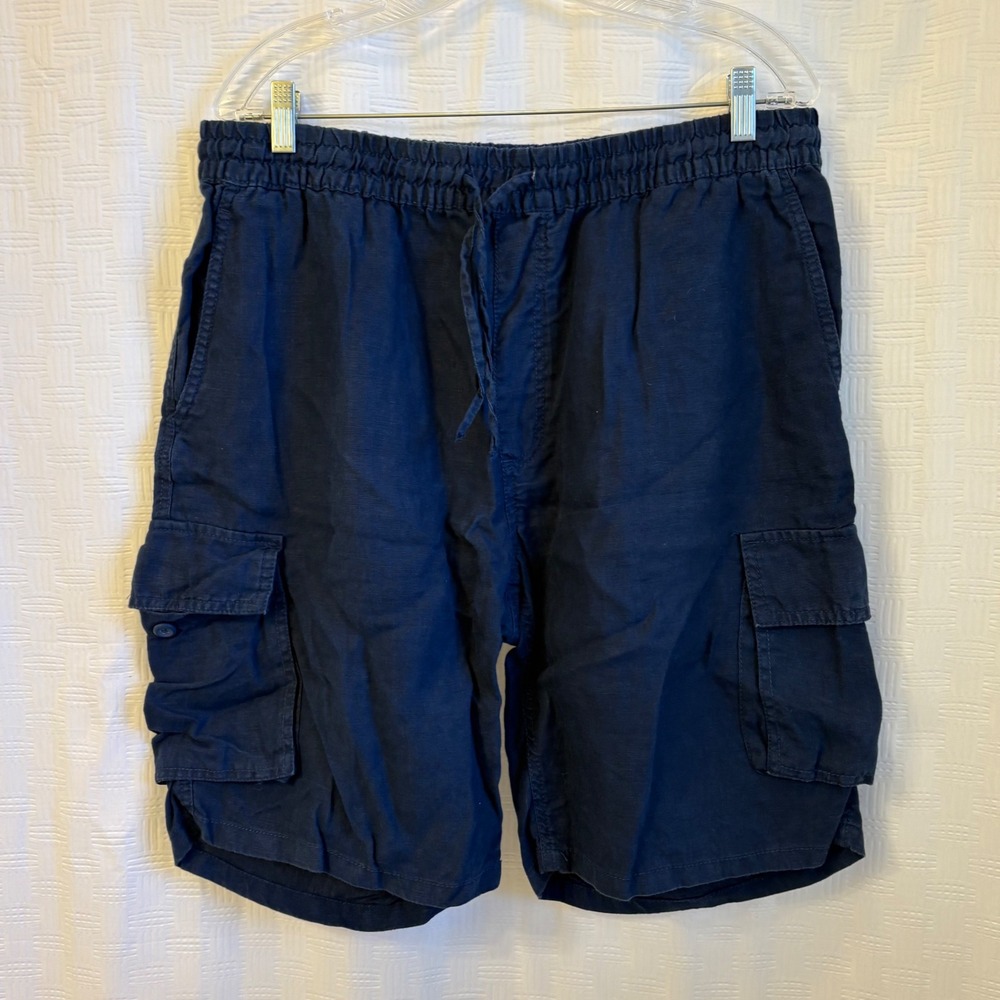 Onia Noah Mens Navy Blue 100% Linen Cargo 10" Shorts Elastic Waist Size XL - Picture 3 of 8